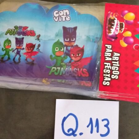 Q-113: convite para festa - PJ Masks - Pacote com 8 unidades