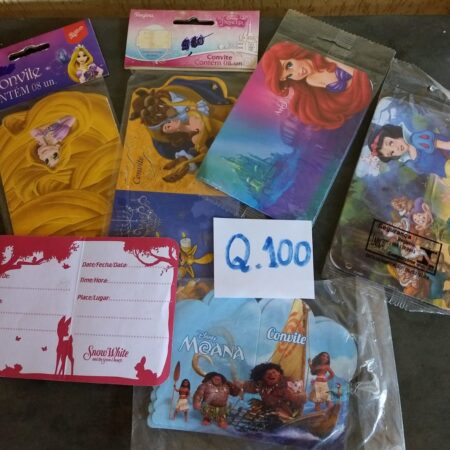 Q-100: convite para festa - Motivo: Princesas - Pacote com 8 unidades (aleatorio)