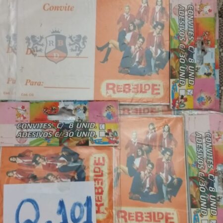 Q-101: convite para festa: Rebeldes - Pacote com 8 unidades