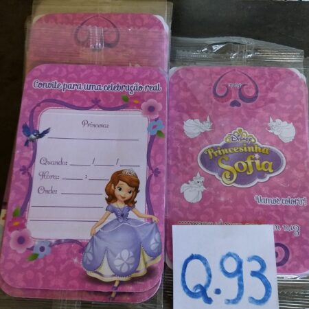 Q-93: convite para festa: Princesinha Sofia - Pacote com 8 unidades