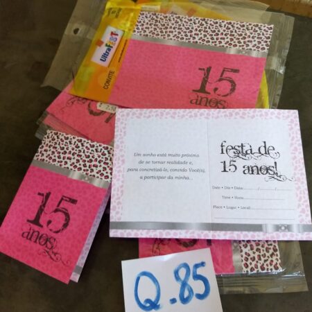 Q-85: convite para aniversário de 15 anos - Pacote com 10 unidades