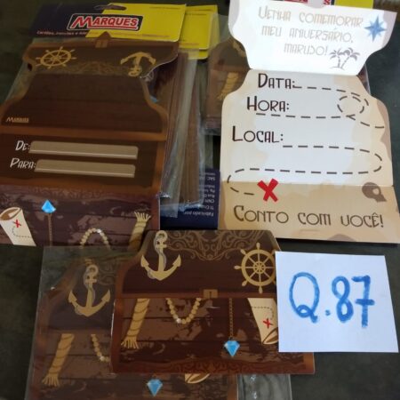 Q-87: convite para festa: PIRATA - Pacote com 8 unidades