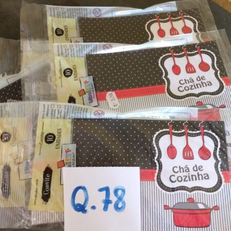 Q-78: convite para chá de cozinha - Pacote com 10 unidades