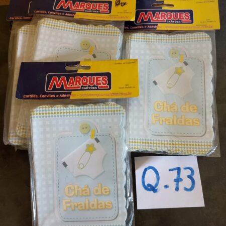 Q-73: convite para chá de fraldas, cor azul - Pacote com 10 unidades