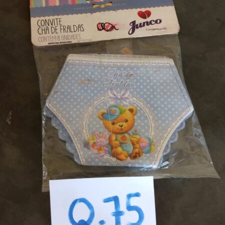 Q-75: convite para chá de fraldas, cor azul - Pacote com 8 unidades
