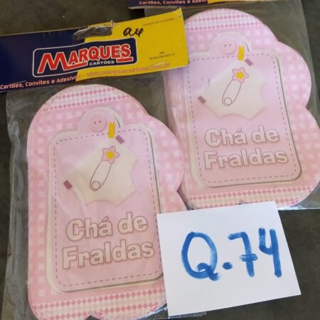 Q-74: convite para chá de fraldas, cor de rosa - Pacote com 10 unidades
