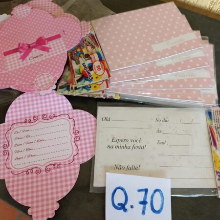 Q-70: convite para festa, cor de rosa - Pacote com 8 unidades