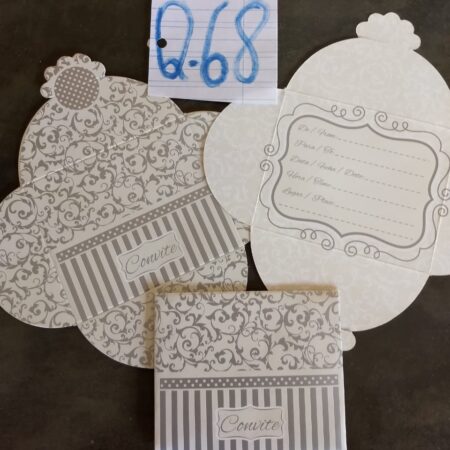 Q-68: convite para festa, estampado com flores prateadas - Pacote com 8 unidades